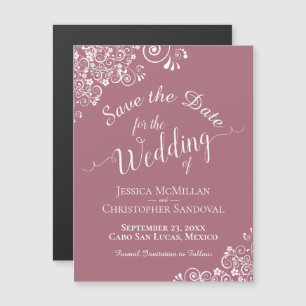 Witte kant op robuust Roos Save the Date Magnet