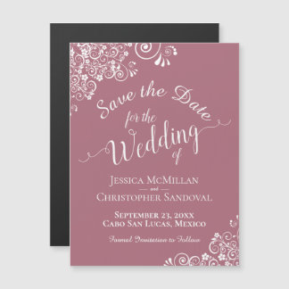 Witte kant op robuust Roos Save the Date Magnet