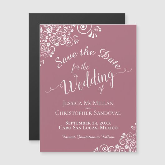 Witte kant op robuust Roos Save the Date Magnet (Voorkant / Achterkant)