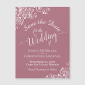 Witte kant op robuust Roos Save the Date Magnet (Voorkant)