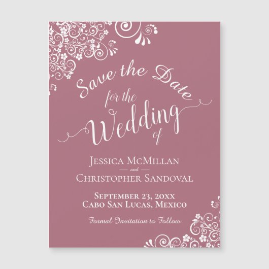 Witte kant op robuust Roos Save the Date Magnet (Voorkant)