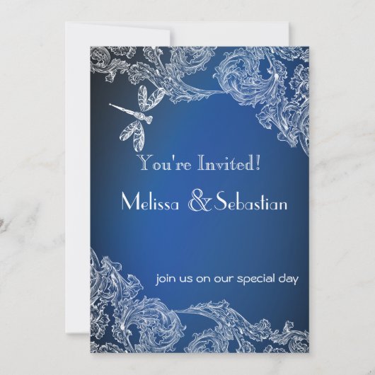 Witte kant op Royal Blue Dragonflies Kaart (Voorkant)