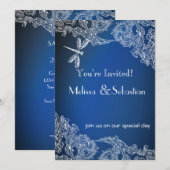 Witte kant op Royal Blue Dragonflies Kaart (Voorkant / Achterkant)