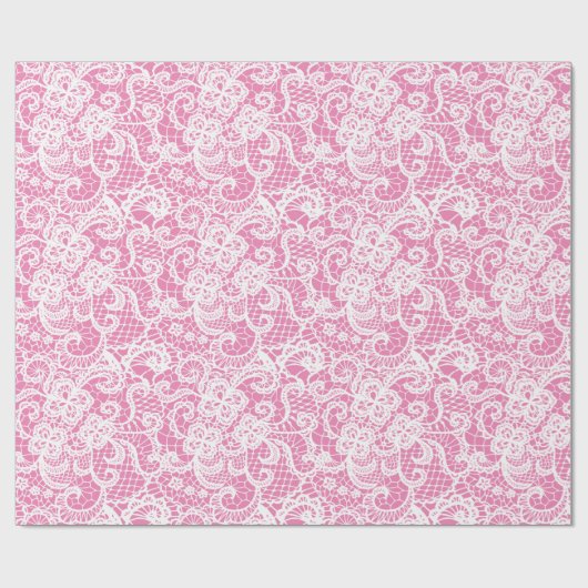 Witte kant op roze cadeaupapier (Vlak)