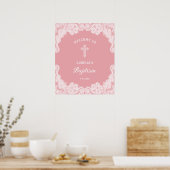 Witte kant op roze doop Welkom Poster (Keuken)