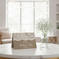 Witte kant op rustieke jute Happy Moederdag