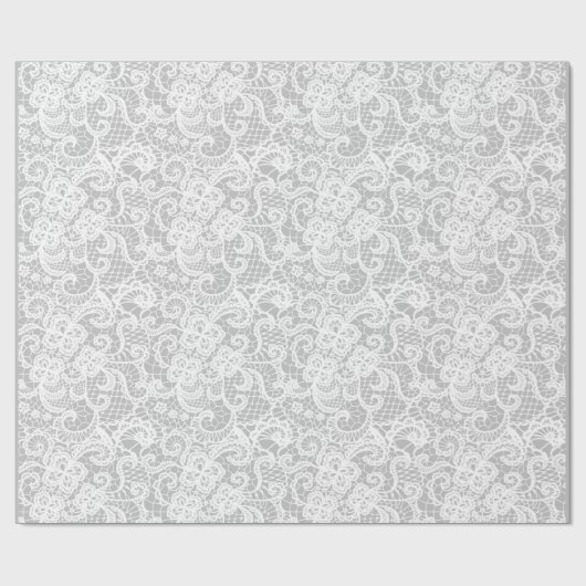 Witte kant op Silver Wrapping Cadeaupapier (Vlak)