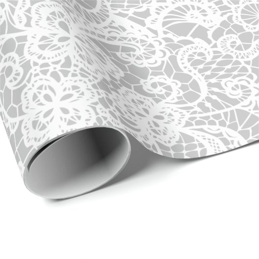 Witte kant op Silver Wrapping Cadeaupapier (Rol Hoek)
