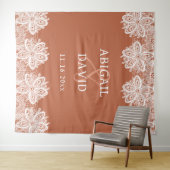 Witte kant op Terracotta bruiloft achtergrond Wandkleed (In Situ (horizontaal))