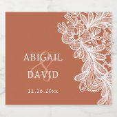 Witte kant op Terracotta bruiloft Likeurfles Etiket (Enkel label)