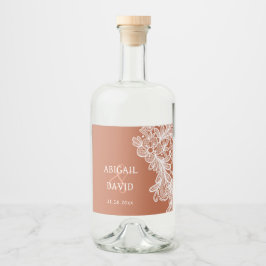 Witte kant op Terracotta bruiloft Likeurfles Etiket