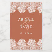 Witte kant op Terracotta bruiloft Mini Wijn Etiket (Enkel label)