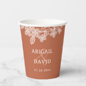 Witte kant op Terracotta bruiloft Papieren Bekers (Voorkant)