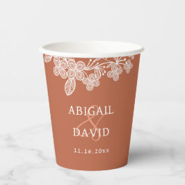 Witte kant op Terracotta bruiloft Papieren Bekers