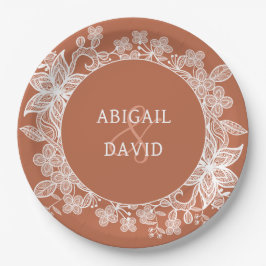 Witte kant op Terracotta bruiloft Papieren Bordje