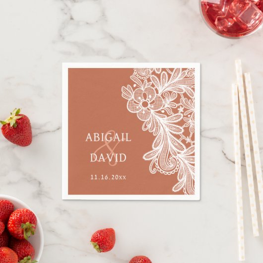 Witte kant op Terracotta bruiloft Servet (Insitu)