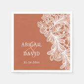 Witte kant op Terracotta bruiloft Servet (Voorkant)