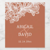 Witte kant op Terracotta bruiloft Wijn Etiket (Enkel label)