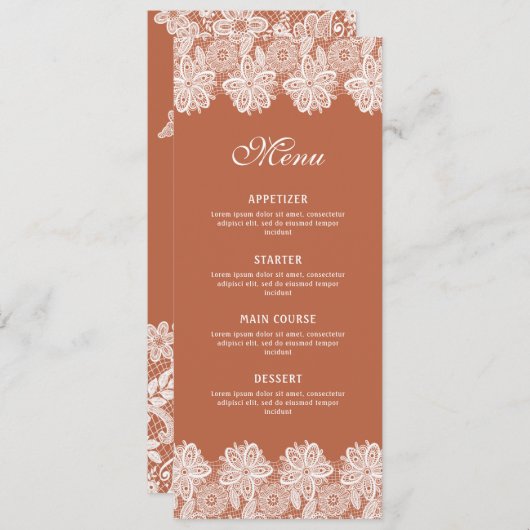 Witte kant op Terracotta Classic Menu (Voorkant / Achterkant)