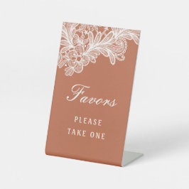 Witte kant op Terracotta Favorieten Reclamebord Met Voetstuk