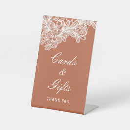 Witte kant op Terracotta Kaarten en geschenken Reclamebord Met Voetstuk