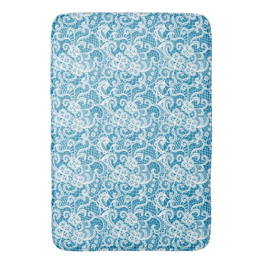 Witte kant op Turquoise Badmat (Voorkant Verticaal)