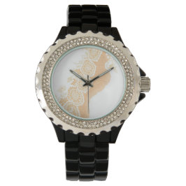 Witte Kant op Warme Tonen Kant Patroon Pols Horloge