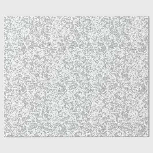 Witte kant op zilver cadeaupapier (Vlak)