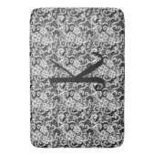 Witte kant op zwart met monogram badmat (Voorkant Verticaal)