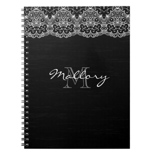 Witte kant op zwart notitieboek (Voorkant)