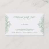 Witte kant Paisley Mandala over Sage Green Visitekaartje (Achterkant)