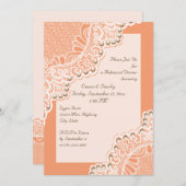 Witte kant & parels bruiloft koraal repetitie dine kaart (Voorkant / Achterkant)