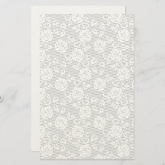 Witte kant patroon op grijze achtergrond briefpapier (Voorkant / Achterkant)