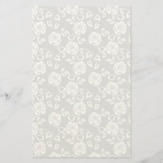 Witte kant patroon op grijze achtergrond briefpapier (Voorkant)