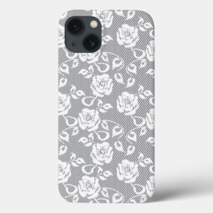 Witte kant patroon op grijze achtergrond Case-Mate iPhone case