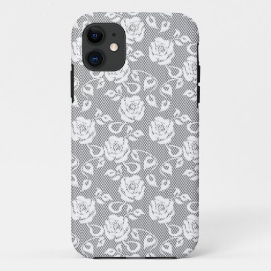 Witte kant patroon op grijze achtergrond Case-Mate iPhone case (Achterkant)