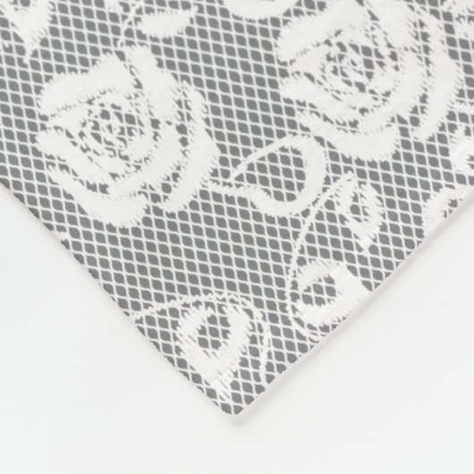 Witte kant patroon op grijze achtergrond fleece deken (Hoek)