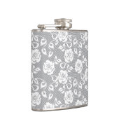 Witte kant patroon op grijze achtergrond heupfles (Rechts)