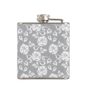 Witte kant patroon op grijze achtergrond heupfles (Achterkant)