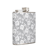 Witte kant patroon op grijze achtergrond heupfles (Rechts)