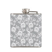 Witte kant patroon op grijze achtergrond heupfles (Achterkant)