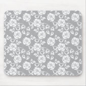 Witte kant patroon op grijze achtergrond muismat (Voorkant)
