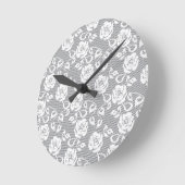 Witte kant patroon op grijze achtergrond ronde klok (Hoek)