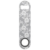 Witte kant patroon op grijze achtergrond speed flessenopener (Achterkant)