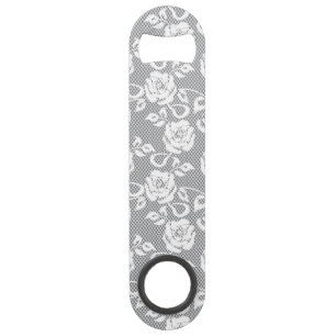 Witte kant patroon op grijze achtergrond speed flessenopener