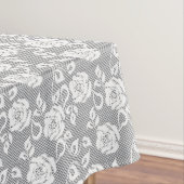 Witte kant patroon op grijze achtergrond tafelkleed (Voorbeeld)