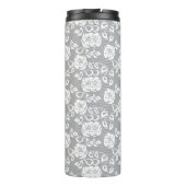 Witte kant patroon op grijze achtergrond thermosbeker (Achterkant)