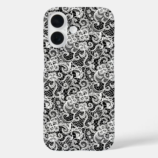 Witte kant patroon op zwart Case-Mate iPhone case (Achterkant)