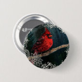 Witte kant primitieve kerst rode kardinaal ronde button 5,7 cm (Voorkant /achterkant)