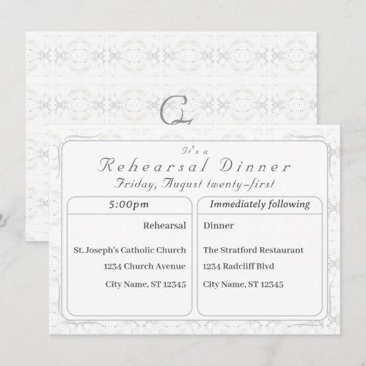 Witte kant repetitie Dinner Invitation Bedankkaart (Voorkant / Achterkant)